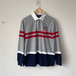 Polo Ralph Lauren K-Swiss Shield Rugby Shirt Men’s M Gray Navy Blue Classic Fit